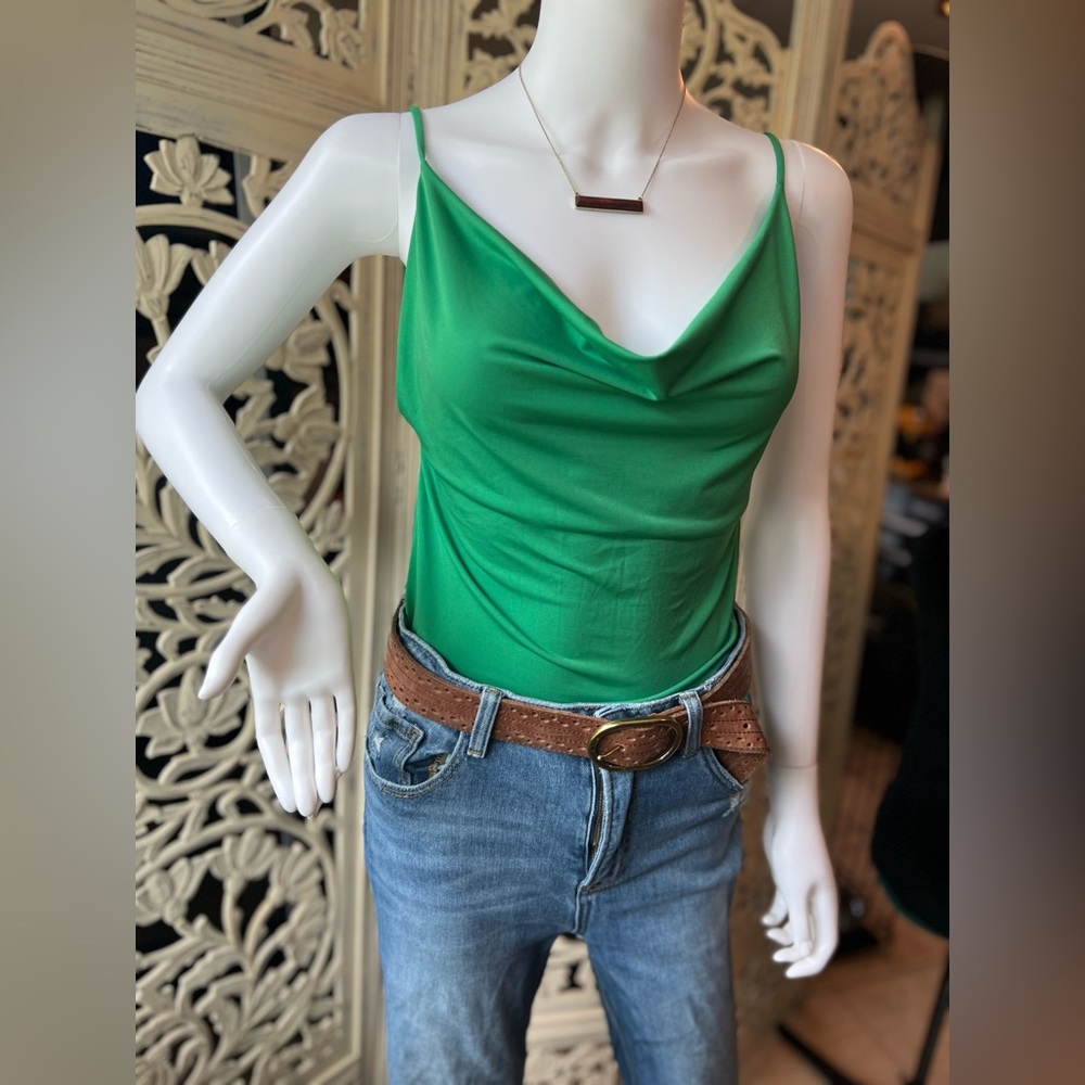Green Women's Cowl Neck Top